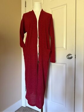 Long Lightweight Rust Button-Front Women’s Sweater Cardigan